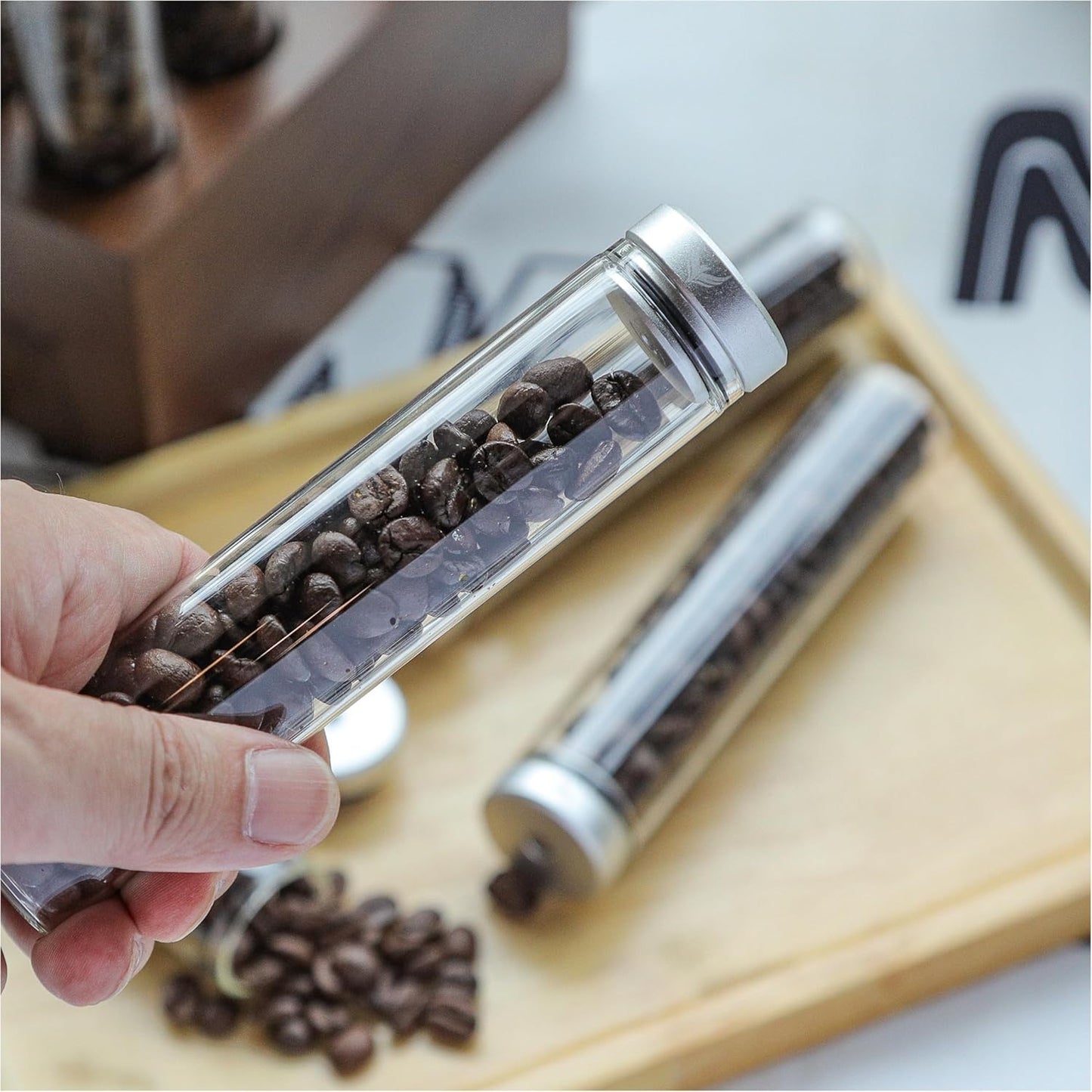 Knodos Valved Single Dose Bean Cellar with Wooden Display Rack - Sigma Coffee UK