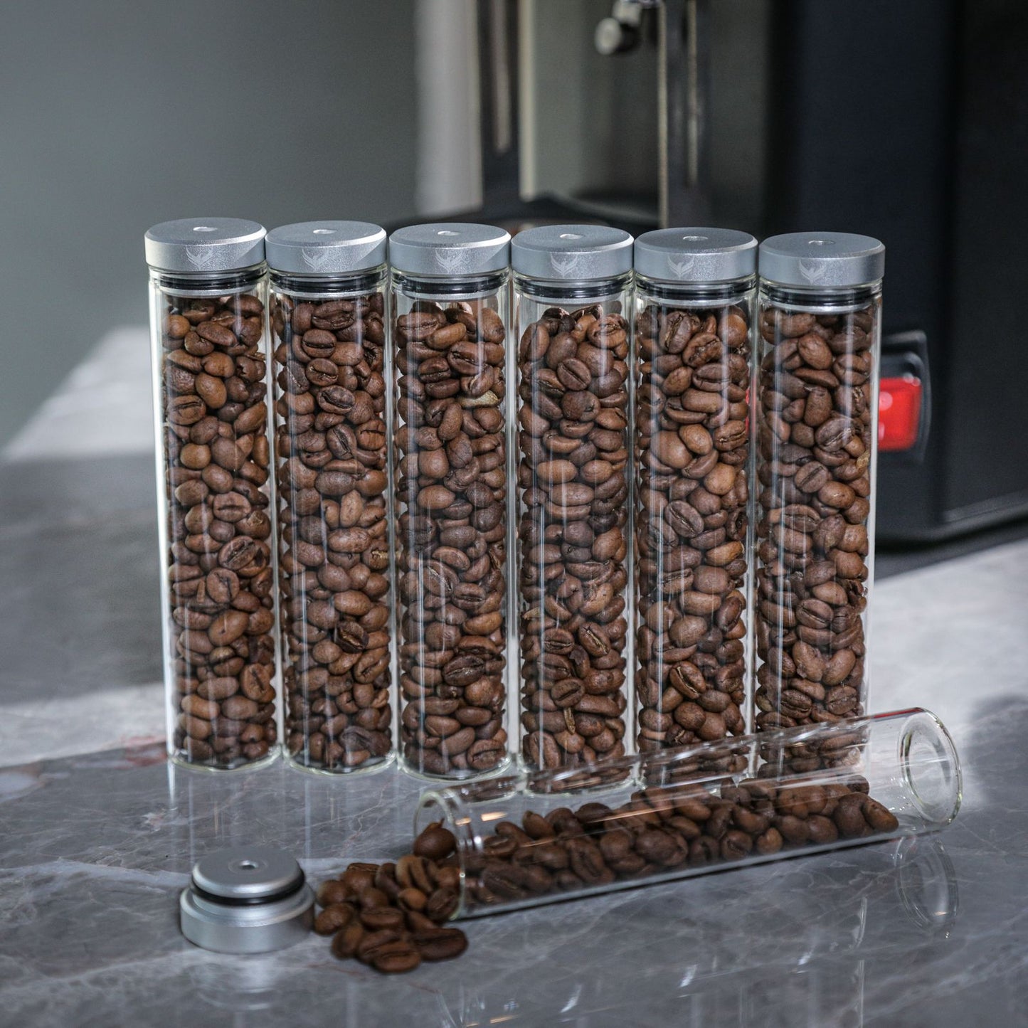 Knodos Valved Single Dose Bean Cellar with Wooden Display Rack - Sigma Coffee UK