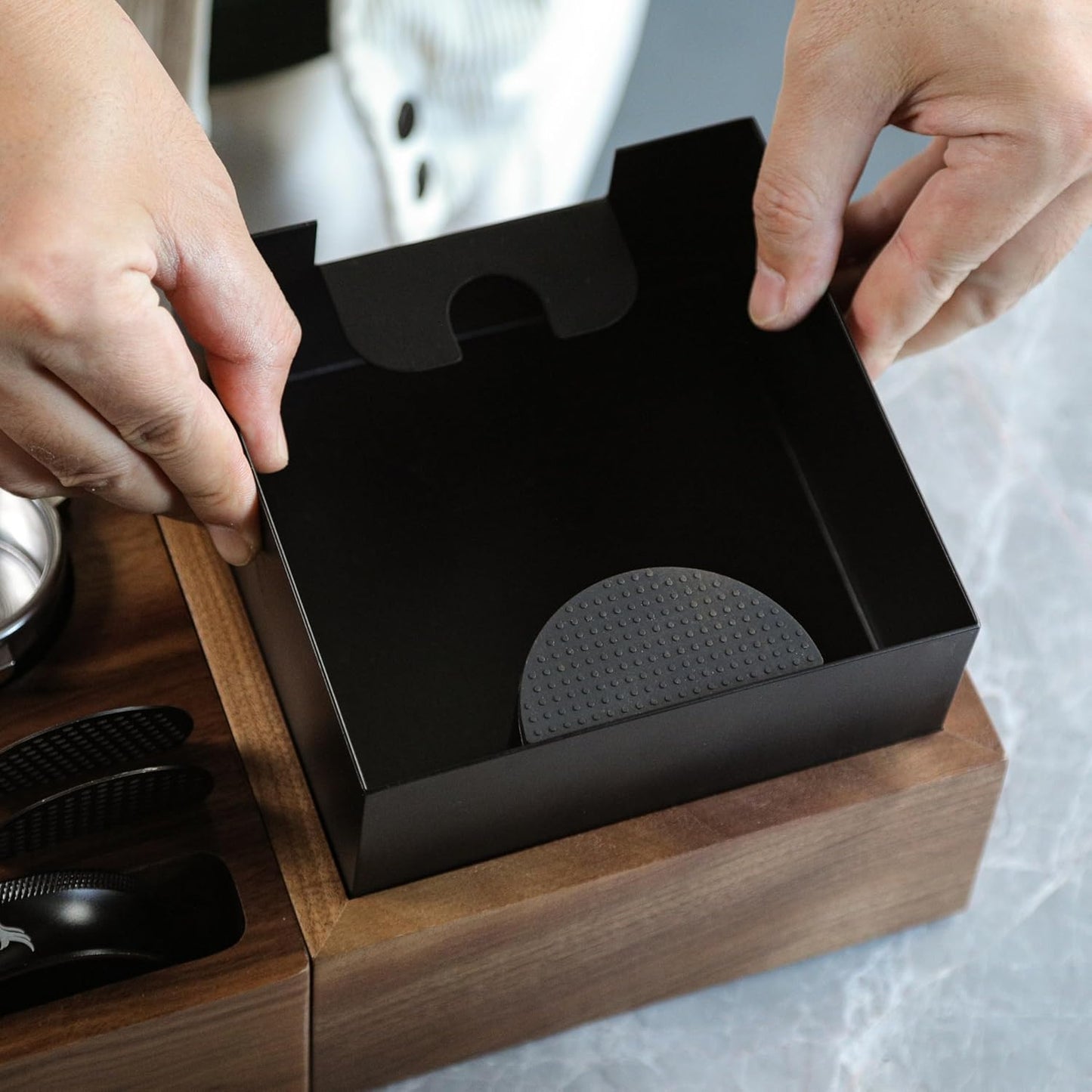 KNODOS Walnut Knock Box and Tamp Stand - Sigma Coffee UK