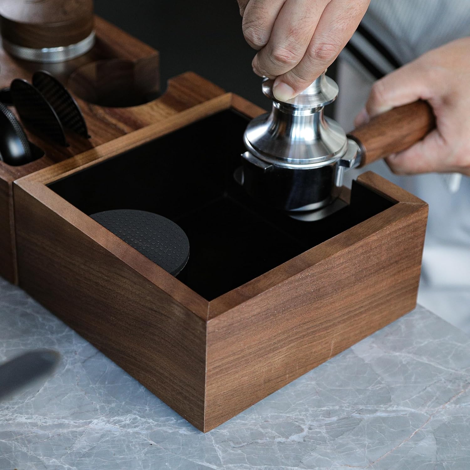 KNODOS Walnut Knock Box and Tamp Stand - Sigma Coffee UK