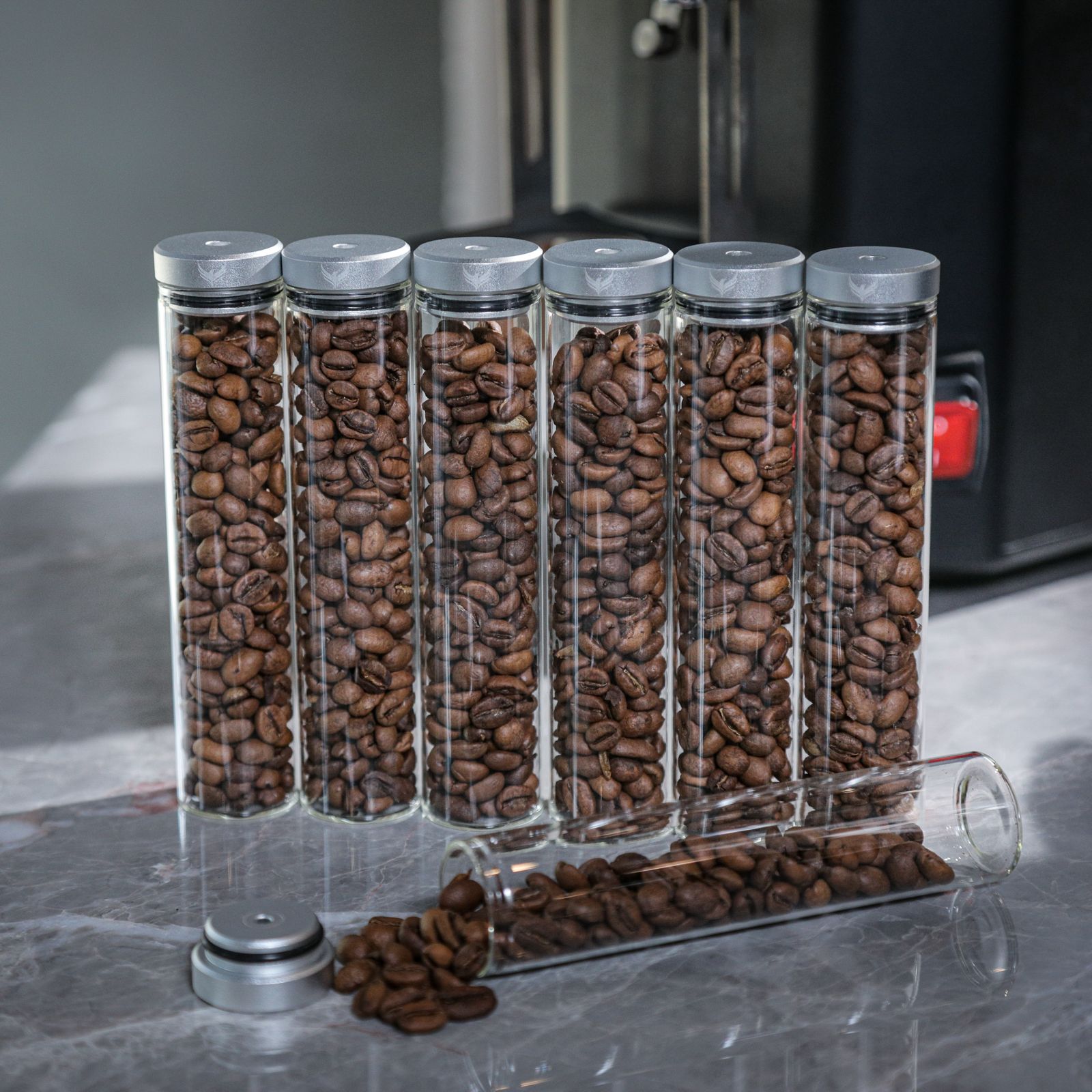 Knodos Valved Single Dose Bean Cellar with Wooden Display Rack - Sigma Coffee UK